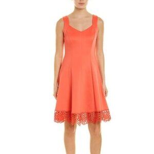 Donna Ricco Orange Laser Cut Hem Coral Dress Sleeveless Spring Floral Garden